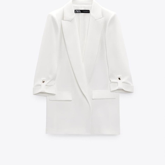 ZARA  WOMAN BLAZER WITH ROLLED-UP SLEEVES WHITE NEW WITH OUT TAG SIZE XXL - Picture 1 of 7